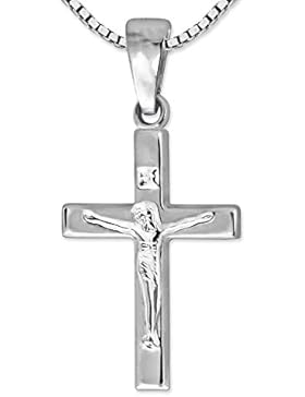 CLEVER SCHMUCK-SET Anhänger Mini Kreuz 17 mm gerade schlicht Form mit Jesus und Kette Venezia 36 cm STERLING SILBER...