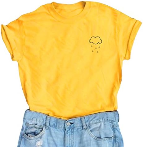 Yeesea Summer Women's Cute Short Sleeve Tops Teen Girl Tee Funny T Shirt Yellow Large
