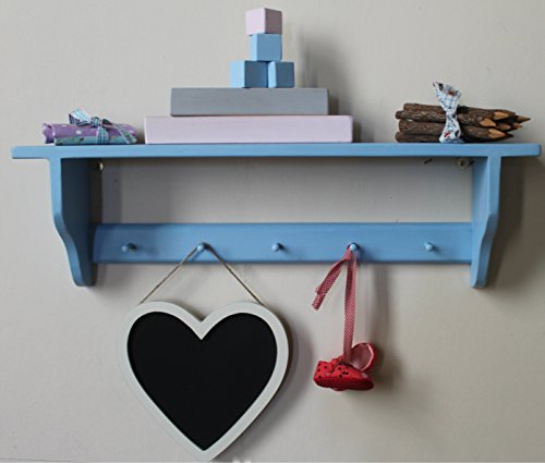 Shakers shelf 5 pegs Provencal blue shabby chic distressed finish, ideal nursery shelving