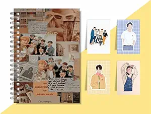 BTS BANGTON Boys New 2022 160 Ruled Pages Diary Edition + Free Personalized Bookmark by CRAFT MANIACS | Best 2022 Gift for BTS Army (Brown Scrapbook Gift Set ( Diary + 4 Bookmarks ))