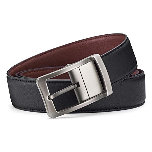 Belt for Men, Bestkee Men's Leather Belt Reversible and Adjustable, Genuine Leather Mens Dress Belt with Rotated Buckle - Black - Small