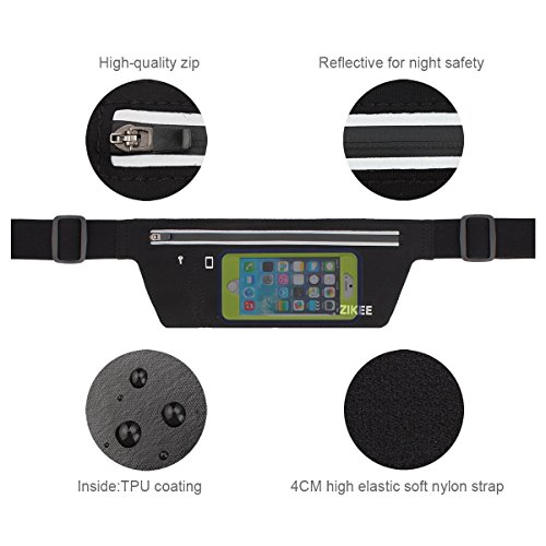 Zikee Running Belts / Laufgürtel / Gürteltasche / Sport Gürtel Tasche – Fit for Apple iPhone 4, 4S, 5, 5S, 5C, 6, 6 plus, Samsung Galaxy and Most Smartphones – Laufgurtel trinkflasche/Laufgurtel joggen/Laufgurtel mit trinkflasche/Bauchtasche eastpak/Hüfttasche/Fitness gürtel/Elastische Bauchtasche/Fitness Gürtel/Outdoor Trekking Gürtel/Handygürtel - 6