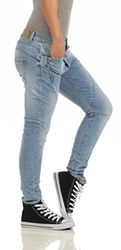 Fashion4Young 11424 LEXXURY Damen Jeans Röhrenjeans Hose Boyfriend Baggy Haremscut Damenjeans Slim-Fit (hellblau, XXL-44) -