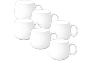 WILMAX ENGLAND Wilmax - Tazze da tè e tazze da caffè - Set da 6-400 ml - Tazze da caffè in porcellana - Set per tè, caffè, cappuccino - porcellana - Bianco