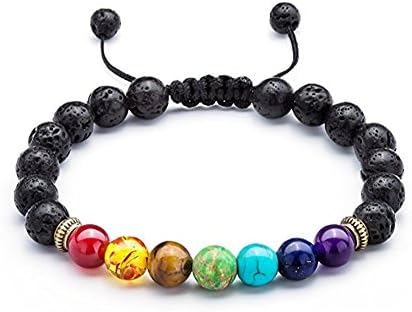 7 Chakra Healing Bracelet with Real Stones, Volcanic Lava, Mala Meditation Bracelet - Men's and Women's Religious Jewelry - Wrap, Stretch, Charm Bracelets - Protection, Energy, Healing