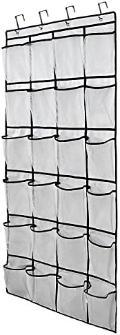 Shoe Organizer,24 Large Mesh Pockets Heavy Duty Over the Door Hanging Shoe Storage Rack with 4 Metal Hooks, White
