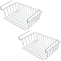 Panier Suspendu, Métallique Paniers à Étagères Empilables,Panier de Rangement de Cuisine - Étagère en métal pour Cuisine,Pantry,Bureau,Bookshelf,Placard,Salle de Bain- Blanc (2pcs)