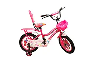 Speed Bird 16T New Flora Double Seat Carrier Tyre Tube (16X2.40) Bicycle for Girls Age Grope 3-8 Years, 90% Assemble (Flora Pink) (16T)