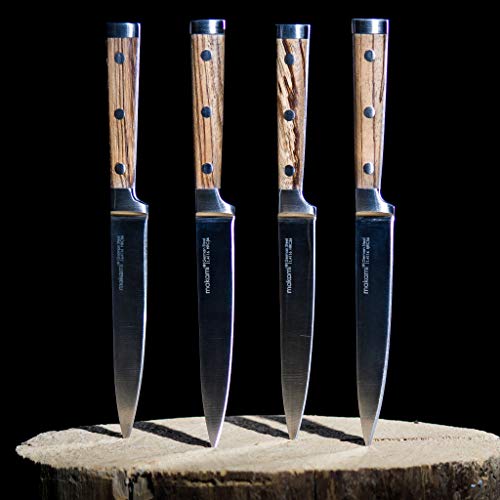 makami 4er-Set Premium Steakmesser mit scharfer, glatter Klinge und Griff aus edlem Palisanderholz in Geschenkverpackung - 8