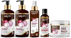 Wrixty Ultimate Hair Care Combo Kit (Red Onion shampoo (300ml) | Onion Conditioner (300ml) | Onion Hair Oil (200ml) | Onion Hair Serum (100ml) |Onion Hair Mask (200gm) | 5 Items in the Set