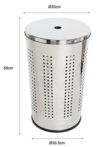 axentia Wäschekorb Metall 50 Liter, verchromt – Wäschebox geschlossen mit Deckel – Design-Wäschesortierer modern – Wäschetonne / Wäschesammler auch als Mülleimer & Papierkorb verwendbar - 2