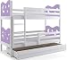 Produktbild Interbeds Etagenbett Miko 160x80cm in Vier Farben: Wei, Grau, Kiefer Oder Erle mit Lattenroste und Matratzen (Wei + Lila)