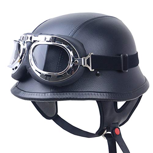 Helm ZZQ- Retro Mofa Moto Halbhelme Klapphelme Motorradhelm Unisex ABS-Material Wehrmachtshelm Mit Fliegerbrille Brille Schnellverschluss Tasche ?M/L/XL/XXL?