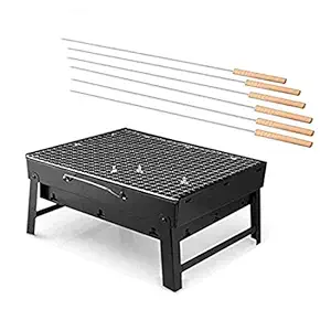 Whitecloud TRANSFORMING HOMES Lightweight Simple Charcoal Grill Barbecue with 6 Stick (Black, ITN-TW8800) 35x26x7.5 cm Steel.