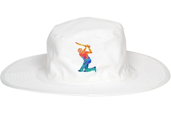 PrimeBox Cotton Classic Packable Beach Outdoor Fishing Bucket Sun Hat for Men Women Adult Boys Teen Round Big Wide Brim Floppy Summer Sun Protection Pack of 1pcs Black Hat (White Cricket A12)
