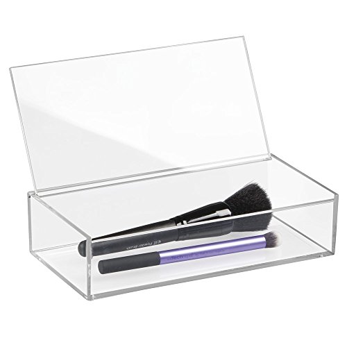 mDesign Kosmetik-Organizer mit Deckel für Waschtisch Schrank zum Aufbewahren von Makeup, Kosmetika, Groß - 5 cm Hoch, Durchsichtig