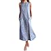 Produktbild LSAltd Sommer Frauen New Classic Vintage Striped Print Ärmelloses Rundhalsausschnitt Taschen Leinen A-Line Langes Kleid