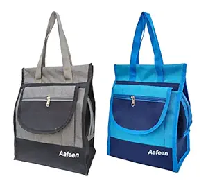 Aafeen Polyester Tote Lunch/Tiffin/Shopping Bag for Men and Women , Kids (Black , Grey, Blue) - Set of 2
