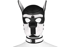 YiQin RWSX Hundemaske mit Kragen, Weiche Latex Petplay Hundemaske mit Ohren Welpenmaske Hunde Masken, Abnehmbarer Mund, Geeignet für Halloween, Urlaubsparty