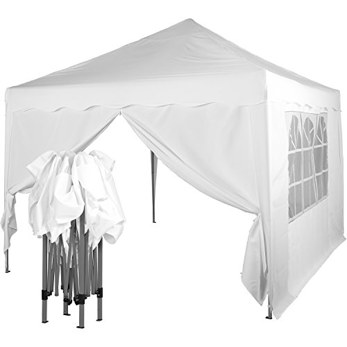 Faltpavillon 3×3 m mit 2 Seitenteilen, WASSERDICHT, Farben wählbar, inkl. Tragetasche + Zubehör, versiegelte Nähte, DIN ISO zertifiziert, Weiß Champagner Blau Grün Burgund Rot Anthrazit Schwarz - 2