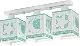 More light with 3 lights Dalber Luna Moon And Stars Mond und Sterne Deckenlampe 3-Leuchten Grau, Plastik, E27, 1 W, Grün, 48 x 12.5 x 20.5 cm