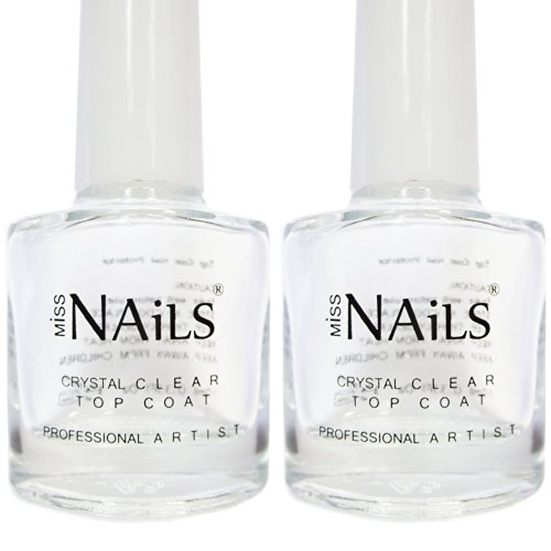 Miss Nails ® - Twin-Pack Crystal Clear Top Coat Nail Polish. Quick Dry Formula. 10ml x 2