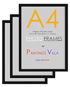 Paintings Villa A4 Size Synthetic Wood and Glass Photo Frame (Matt Black, 12