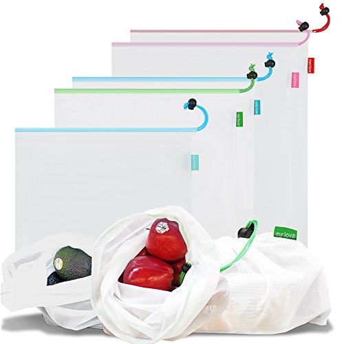 wiederverwendbar erzeugen Mesh Tasche, Set von 5/7/12, leicht waschbar Mesh Tasche für Lebensmittels Veggie Obsthorde Shopping (30,5 x 43,2 cm 30,5 x 35,6 cm, 30,5 cm 20,3 cm gemischt) Set of 5