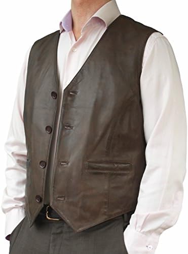 Ashwood Mens Smart Very Soft Real Leather Waistcoat with back buckle belt (Brown, Chest 48in)