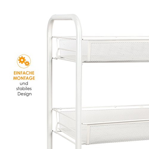 HOMFA Rollwagen Küchenregal Servierwagen Küchenwagen mit Rollen aus Metall Material 3 Etagen 45*27*63cm Weiß - 4