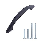Longitud del tirador: 10 cm. Tirador moderno arqueado para armario, 10 cm de longitud (orificio central de 7,62 cm), negro liso - paquete de 10