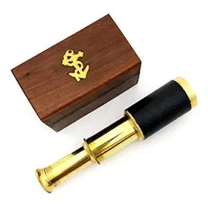 Decorative Hub 6 Inch Brass Handed Telescope with Wooden Box for Navigation-Pocket Telescope - Pirates Telescope - Nautical Telescope