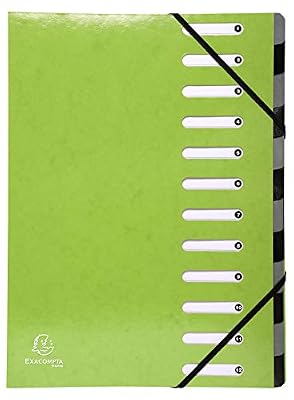 Exacompta 53923E Trieur Harmonika de 12 compartiment Iderama avec couverture en carte pelliculé Vert anis