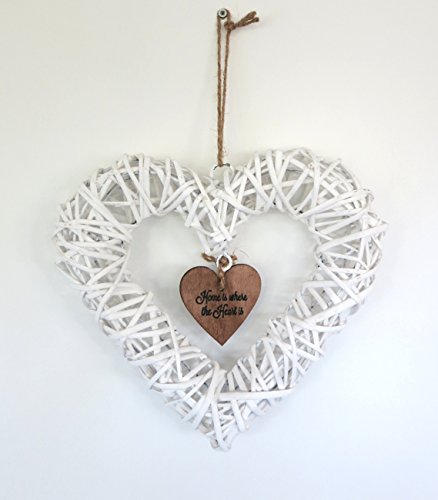 Holz Rattan Deko Hänger "Herz" mit Kordel (weiß, 60cm)