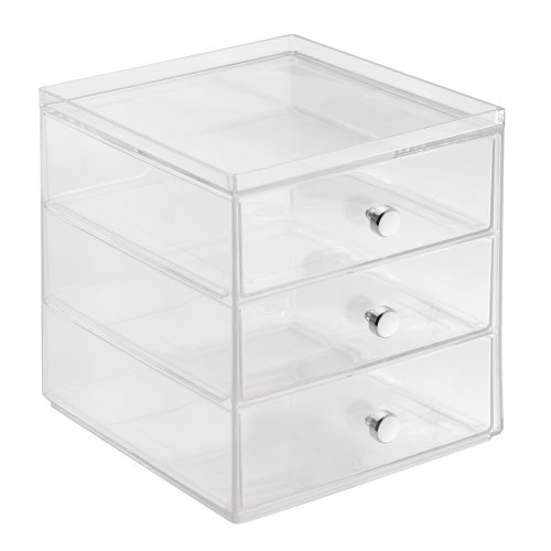 InterDesign Clarity Kosmetik-Organizer Ablage für Waschtisch Schrank zum Aufbewahren von Makeup, Kosmetika – 3 Schubladen, Durchsichtig - 3
