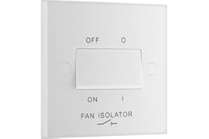 British General BG Electrical Fan Isolator Switch for Bathrooms and Ensuites, Triple Pole, Single Wide Rocker, Square Edge, Nexus 900 Series, White Moulded, 10A, 915