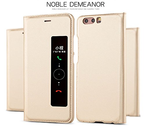 Qissy Funda Huawei P10 Inteligente Fecha Hora Ver Espejo Brillante tir  n del Caso Duro con del sue  o Despierte Funci  n  Huawei P10  Oro 