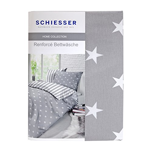 Schiesser Renforcé Bettwäsche Sterne silber / 135 x 200 cm + 80 x 80 cm / 2-teilig / 100% Baumwolle - 2