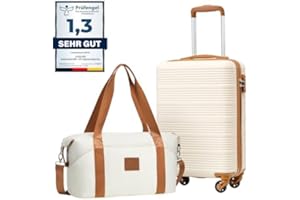 COOLIFE Ryanair Valigia Bagaglio a mano,Valigie,Trolley,Valigia da cabina 55×35×20,Chiusura a combinazione laterale con TSA (Bianco/Marrone, 55×35×20) (Bianco/Marrone, 55×35×20 -Set 2pzs)