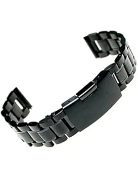 LUOEM Edelstahl Band Gurt gerade Ende solide Links Armbanduhr Uhrenarmband 24mm (schwarz)