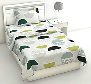 LORETO ? A QUALITY LINEN BRAND 144 TC Printed 100% Cotton Single Bedsheet with 1 Pillow Cover - Multi Colour