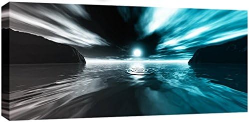 Large Teal Grey Sunset Sea Canvas Picture 44 x 20 inches ready to hang 3cm frame depth UK company