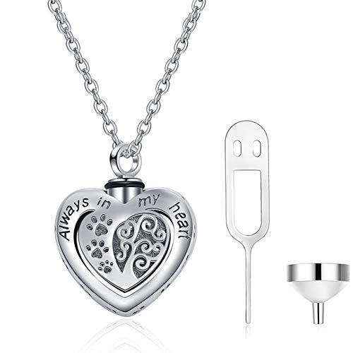 Preisvergleich Produktbild XJYA 925er Sterling Silber Haustiergedenken Herzförmig Hundepfotenabdruck Schatulle Urne der Einäscherung Halskette mit Anhänger Zu öffnen für Frauen