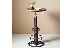 BOKKOLIK Industrial Bar Table Swivel Round Wooden Top Height Adjustable 38.6-44.4inch Vintage Kitchen Dining Chair Coffee Table Hydrant Design Bistro Table