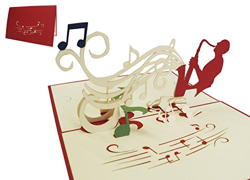 LIN-POP UP Karten Geburtstagskarten Gutscheinkarten Musik Konzert, Saxophon