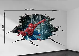 MADHUBAN DECOR Cartoon Spiderman 3D Wall Poster Decorative Self Adhesive, Matte Finished Stickers Wallpaper for Kids Home Decor (PVC Vinyl, 90x53 cm, Multicolour)