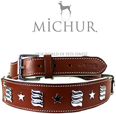 Michur Muna brown leather collar with silver applications for dogs available in different sizes