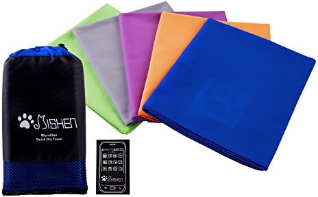 Microfibre Towel with lovely carry bag &amp; Phone cleaning card. Large sizes - a quick dry towel in 5 stunning colours (blue, green, purple, orange &amp; grey). Great for travel, sports, gym, camping, swim, yoga, pilates, bikram, beach, bath or at home - the perfect travel towel by Mishen (Blue, X-Large 180cm X 80cm)