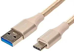 AmazonBasics Double Braided Nylon Type-C to USB 3.1 Gen 2 Charger Cable | 3 feet, Gold