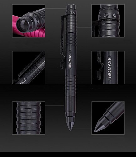 Preisvergleich Produktbild ZENDY Kugelschreiber TP2A Wolfram Glasbrecher Selbstschutz Taschenlampe Stift Multifunktionswerkzeug (Schwarz)